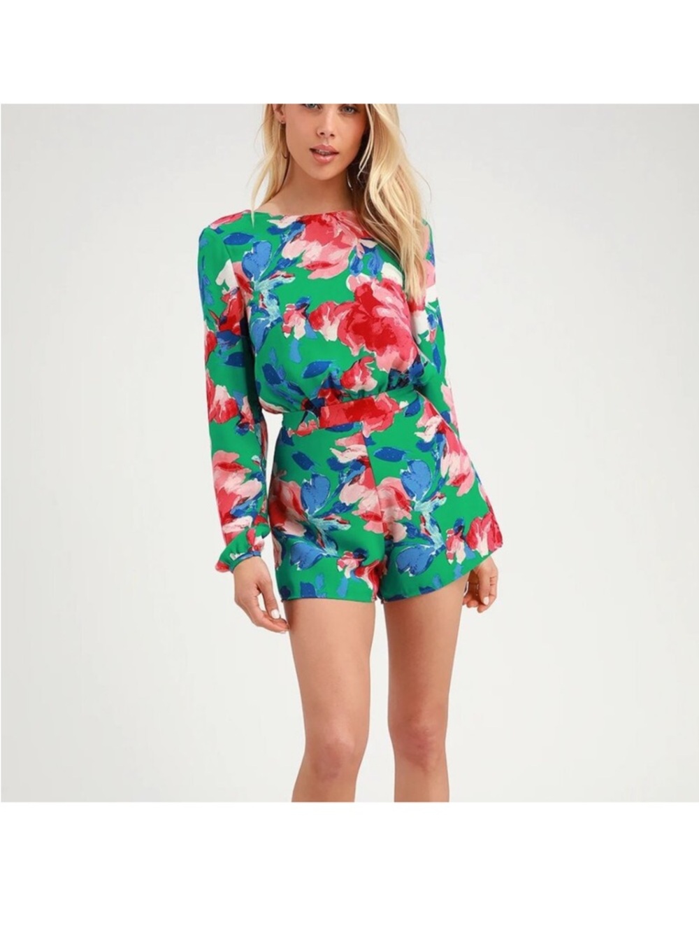 Lulu's Bold Floral Jumpsuit in Red and Green